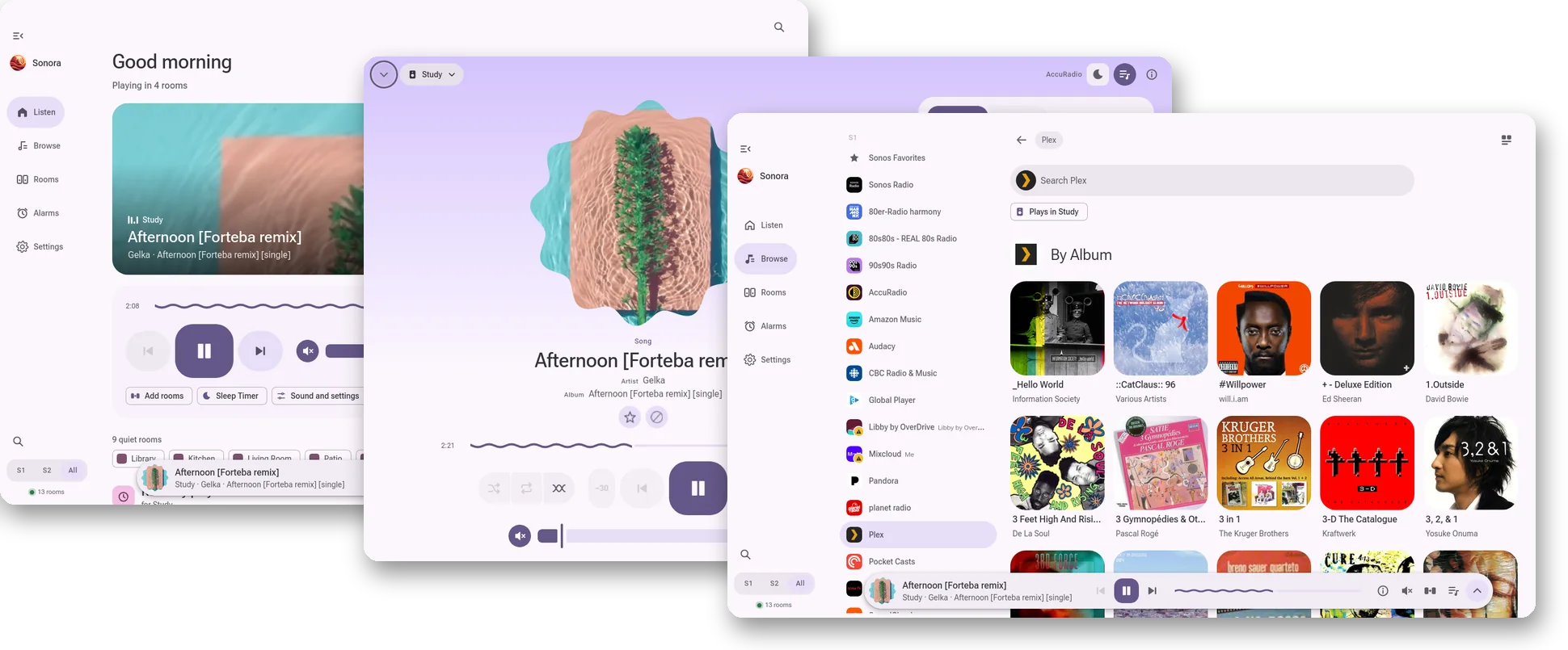 Material Girl theme: Home, Now Playing and a music service
