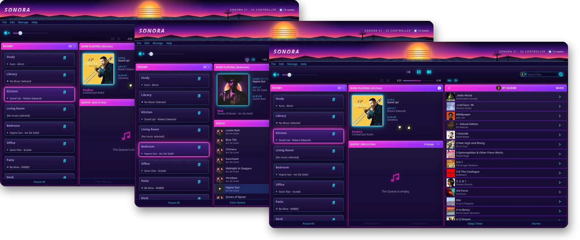 Outrun theme: Home, Now Playing and a music service
