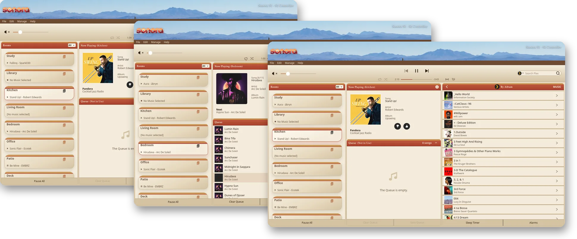 Sedona theme: Home, Now Playing and a music service