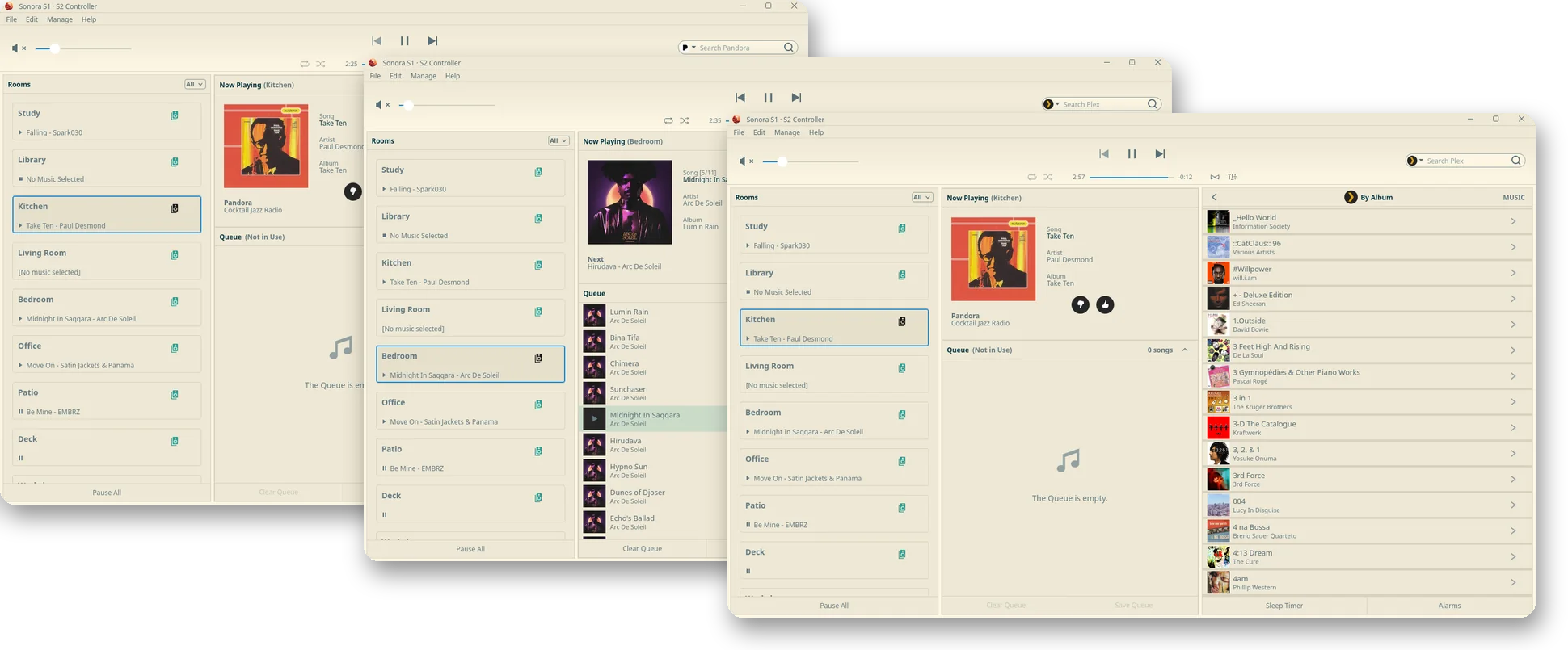 Solarized theme: Home, Now Playing and a music service