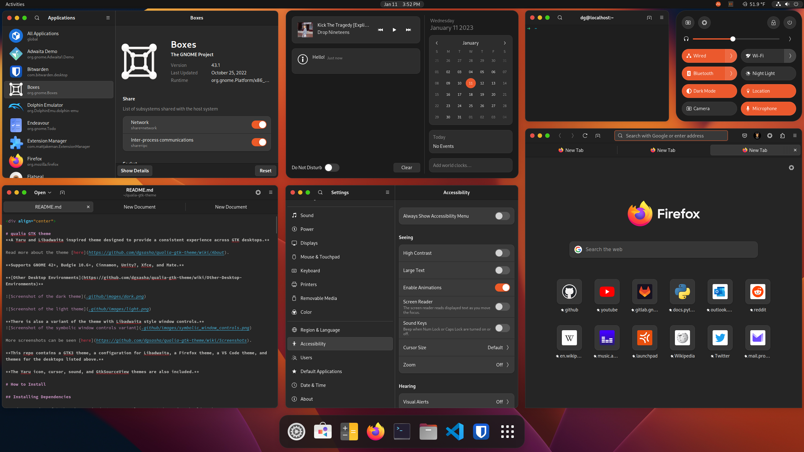 Screenshot of the dark theme