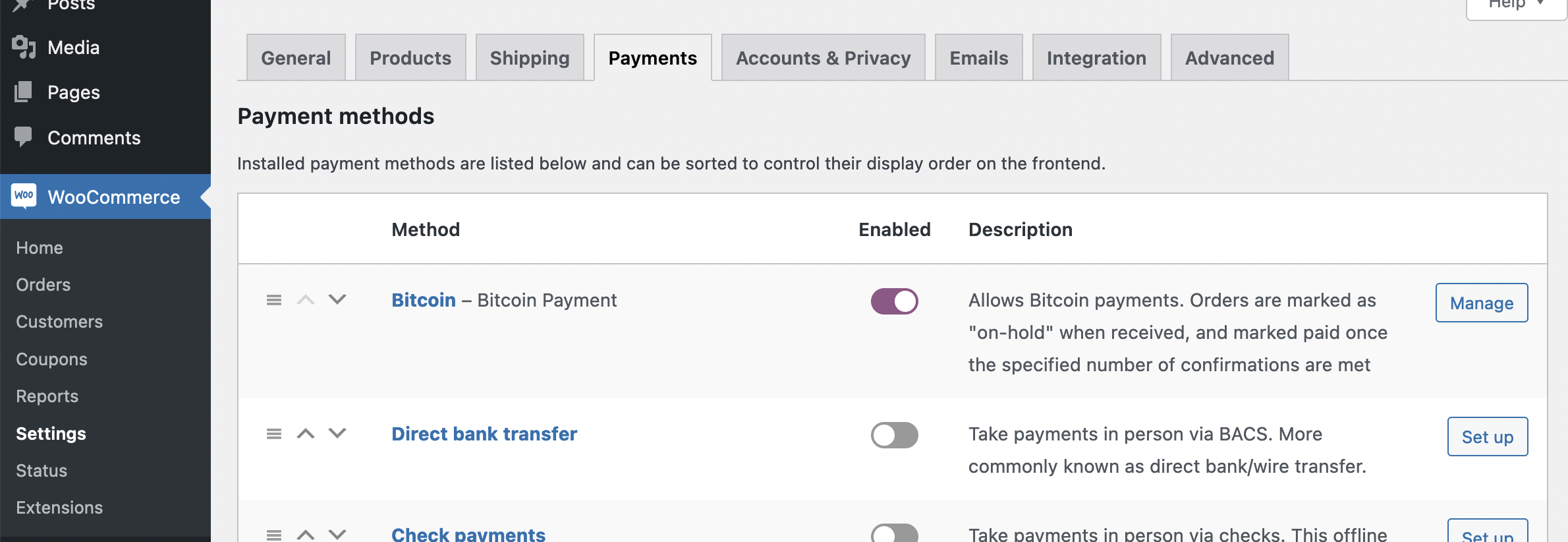 WooCommerce Payment Gateways list