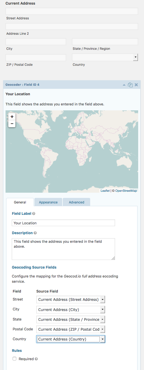 Configuring Brilliant Geocoder for Gravity Forms for a more complex geocoding query.