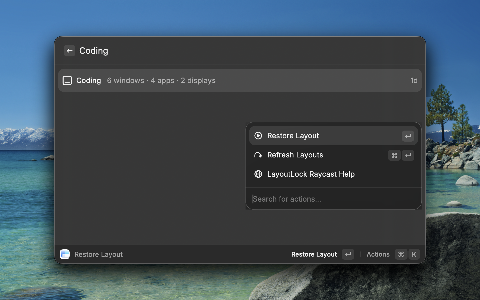 Restore Layout Action