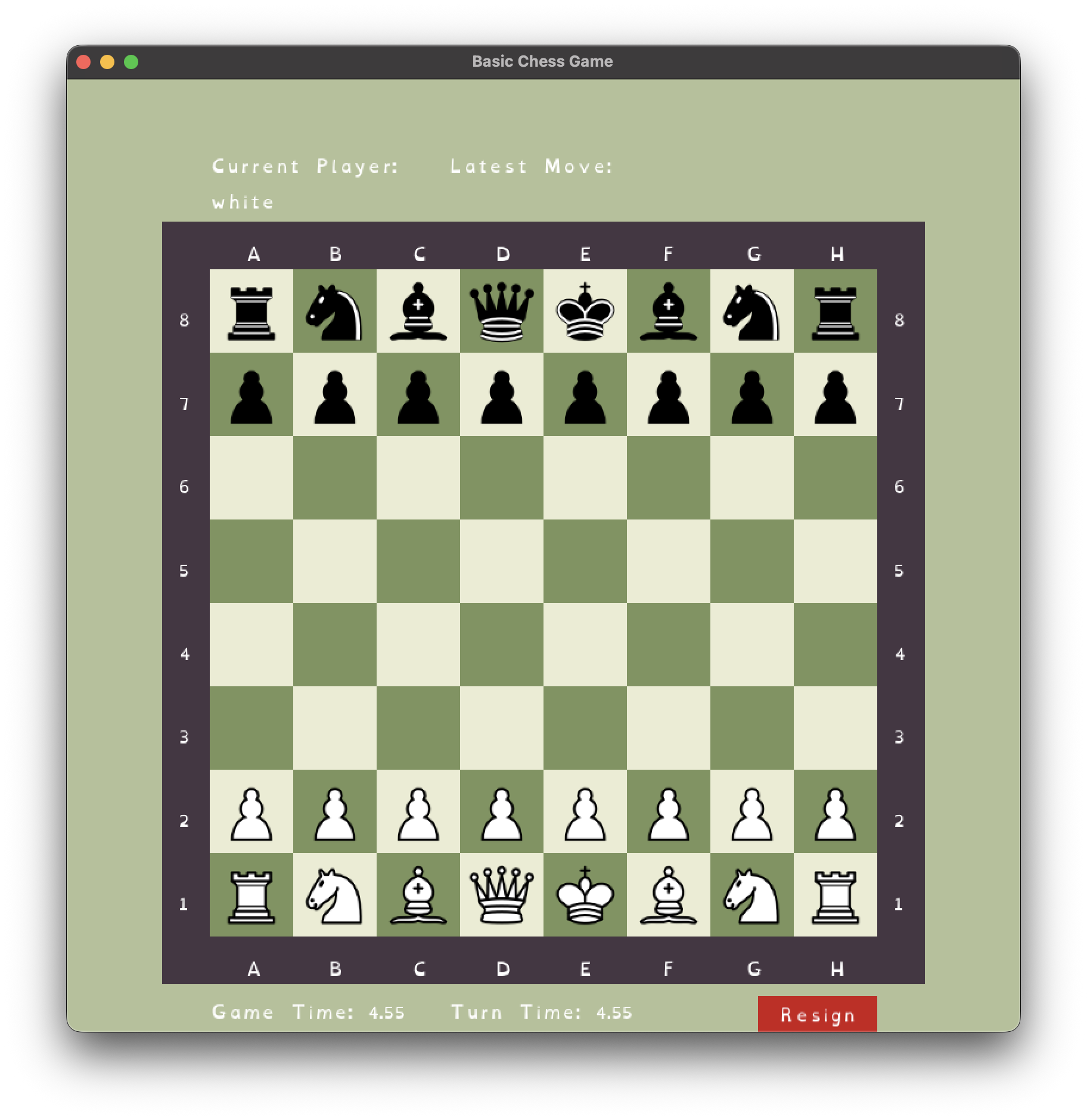 Game start — board at initial position