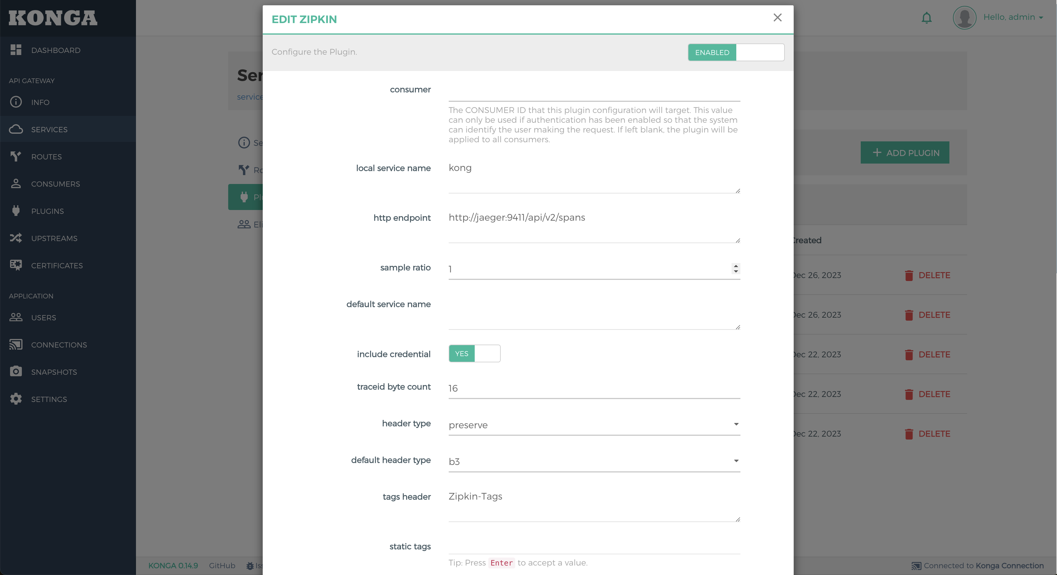 Konga Services Bets Plugin Zipkin part 1