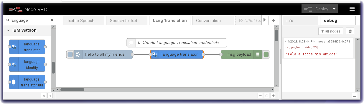 Language Translator flow run screenshot