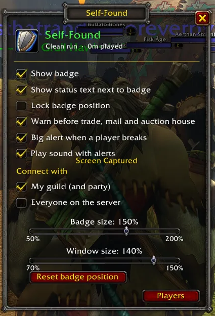 Settings panel