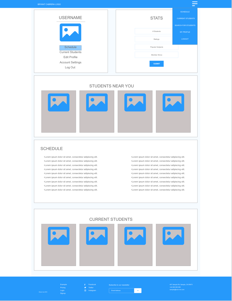 Image of Locate Student/Tutor Section Wireframe