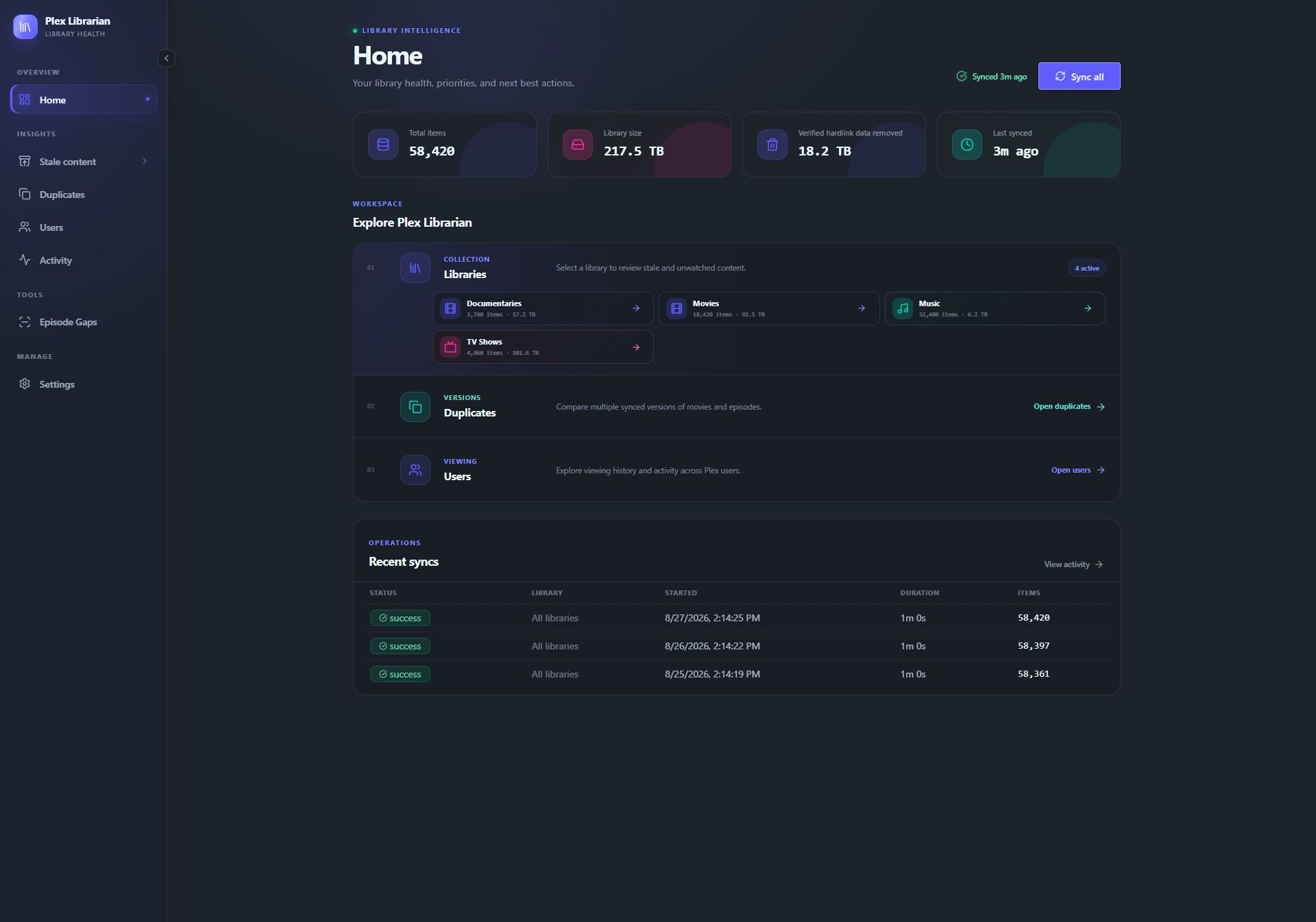 Plex Librarian dashboard