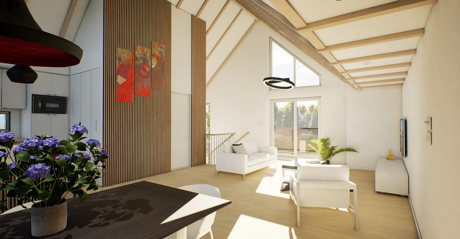 Option salon avec poutrelles au plafond Quartier Nørr