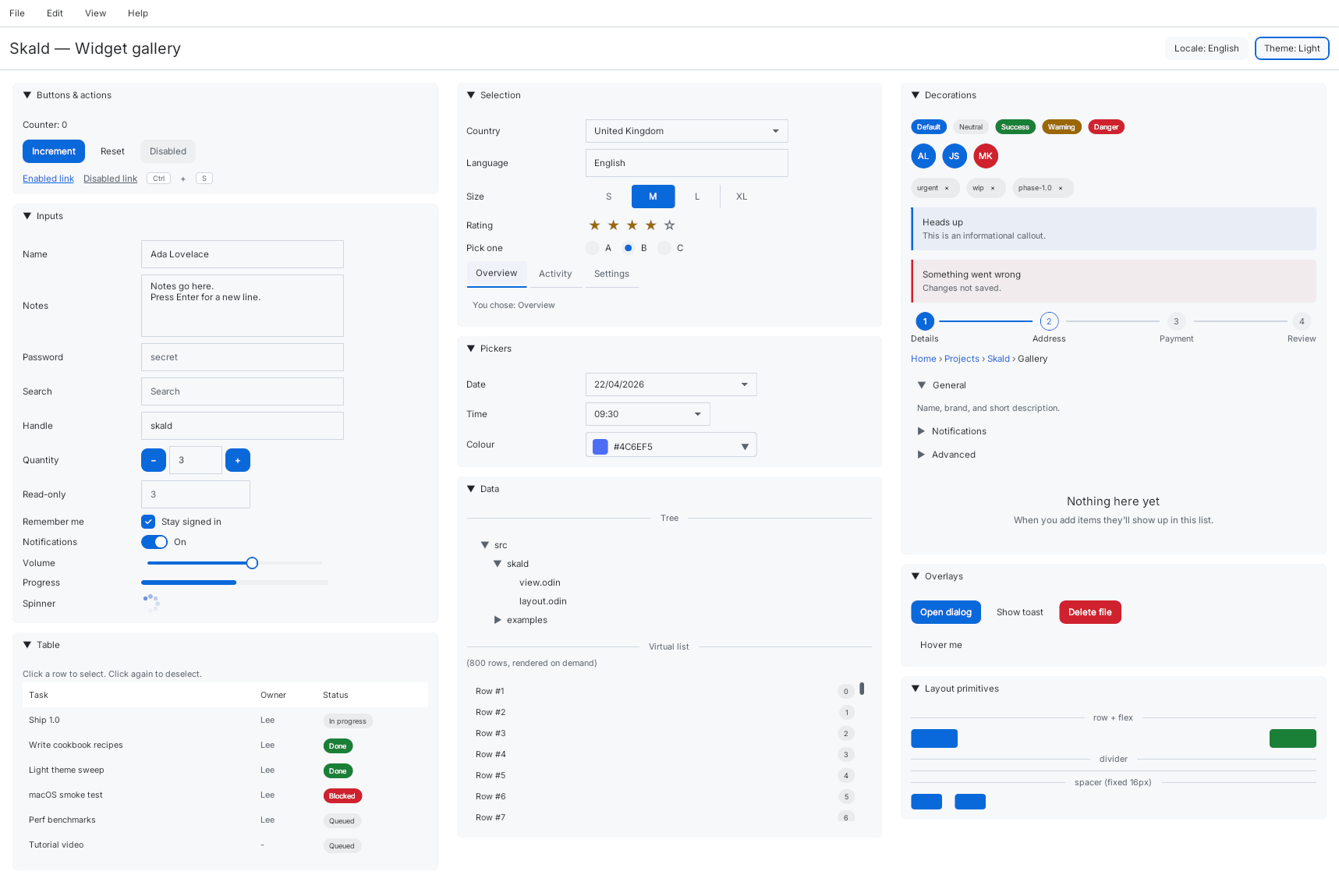 Skald gallery — light theme