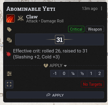 A image showing the notification that Effective crit has modified the critiacl hit.