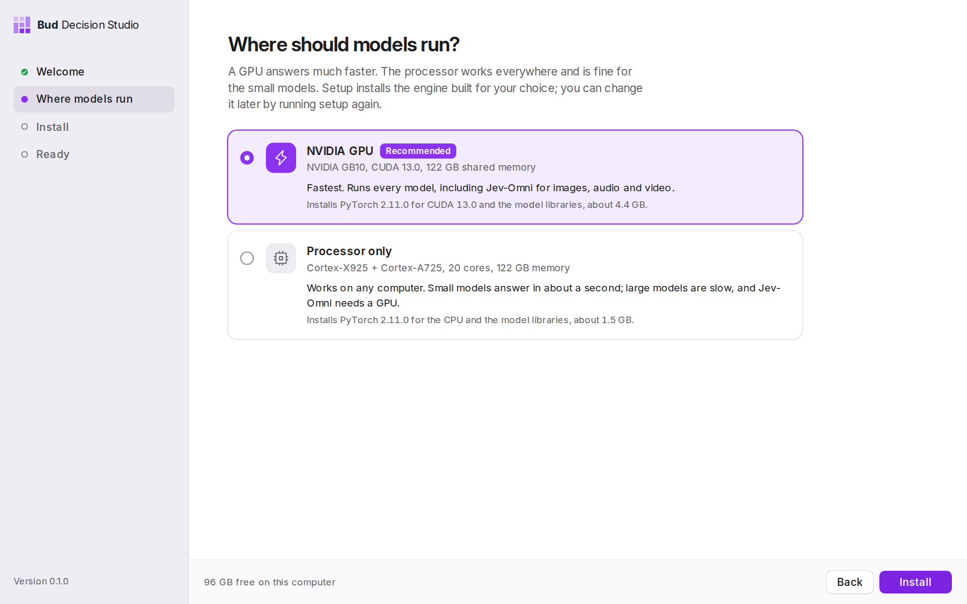 Setup asks where models should run