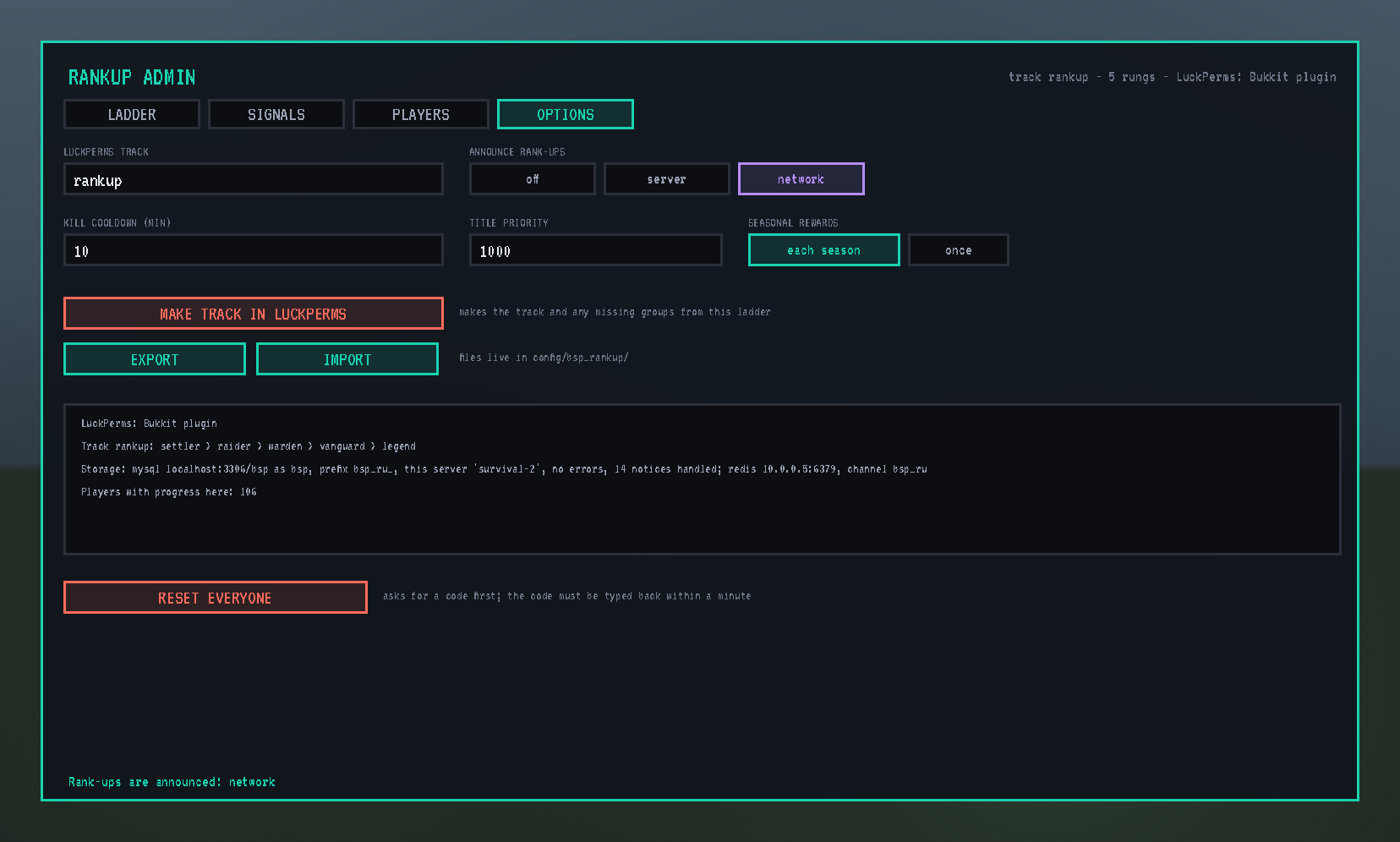 The OPTIONS tab