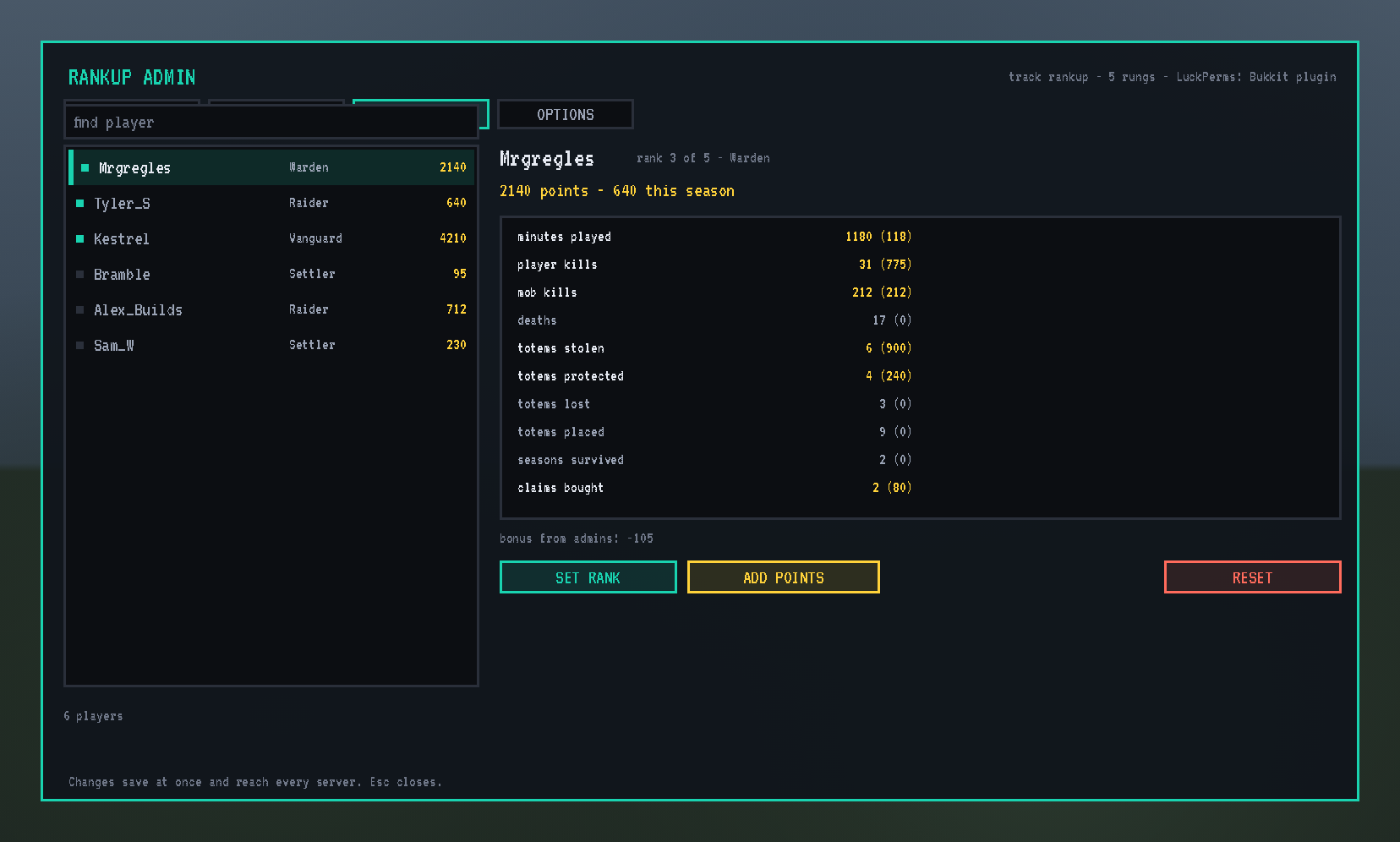 The PLAYERS tab