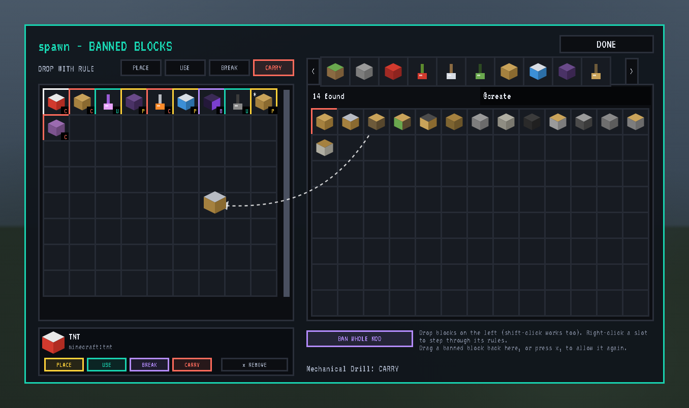 The banned blocks editor