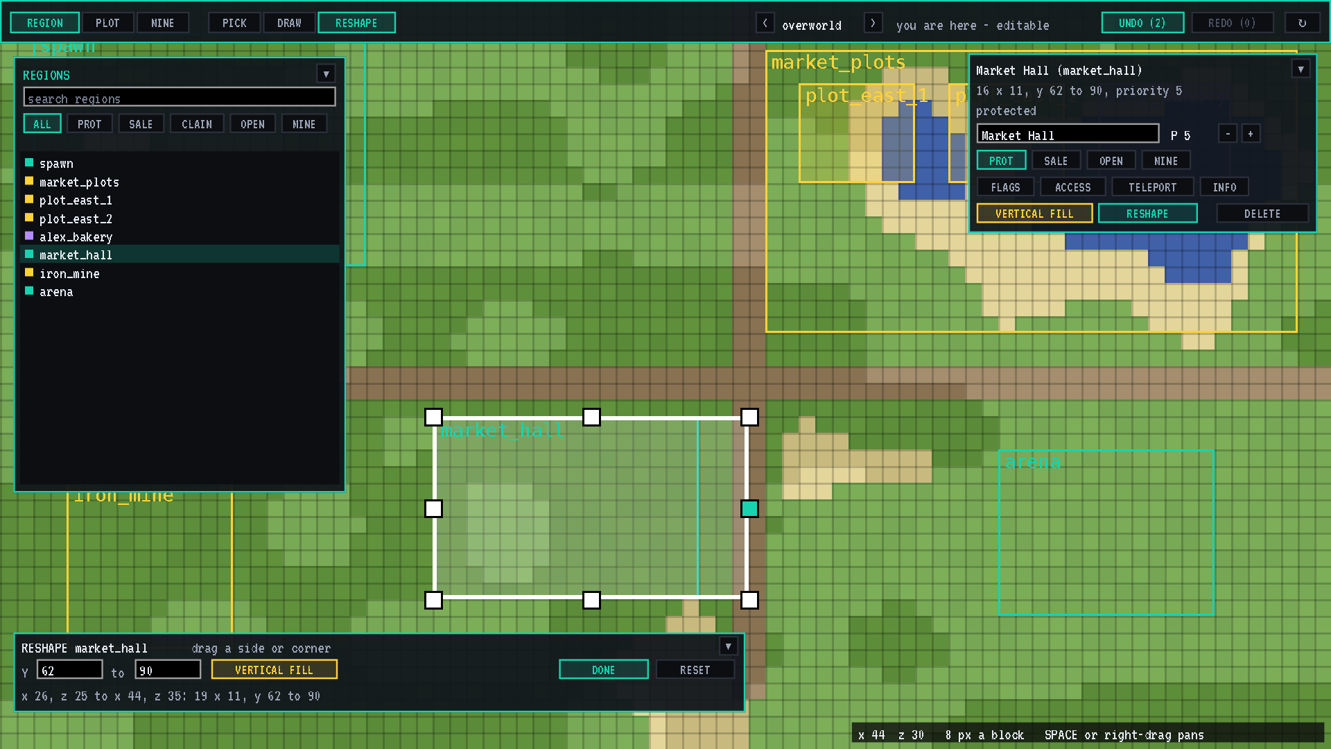 The region map, reshaping a region