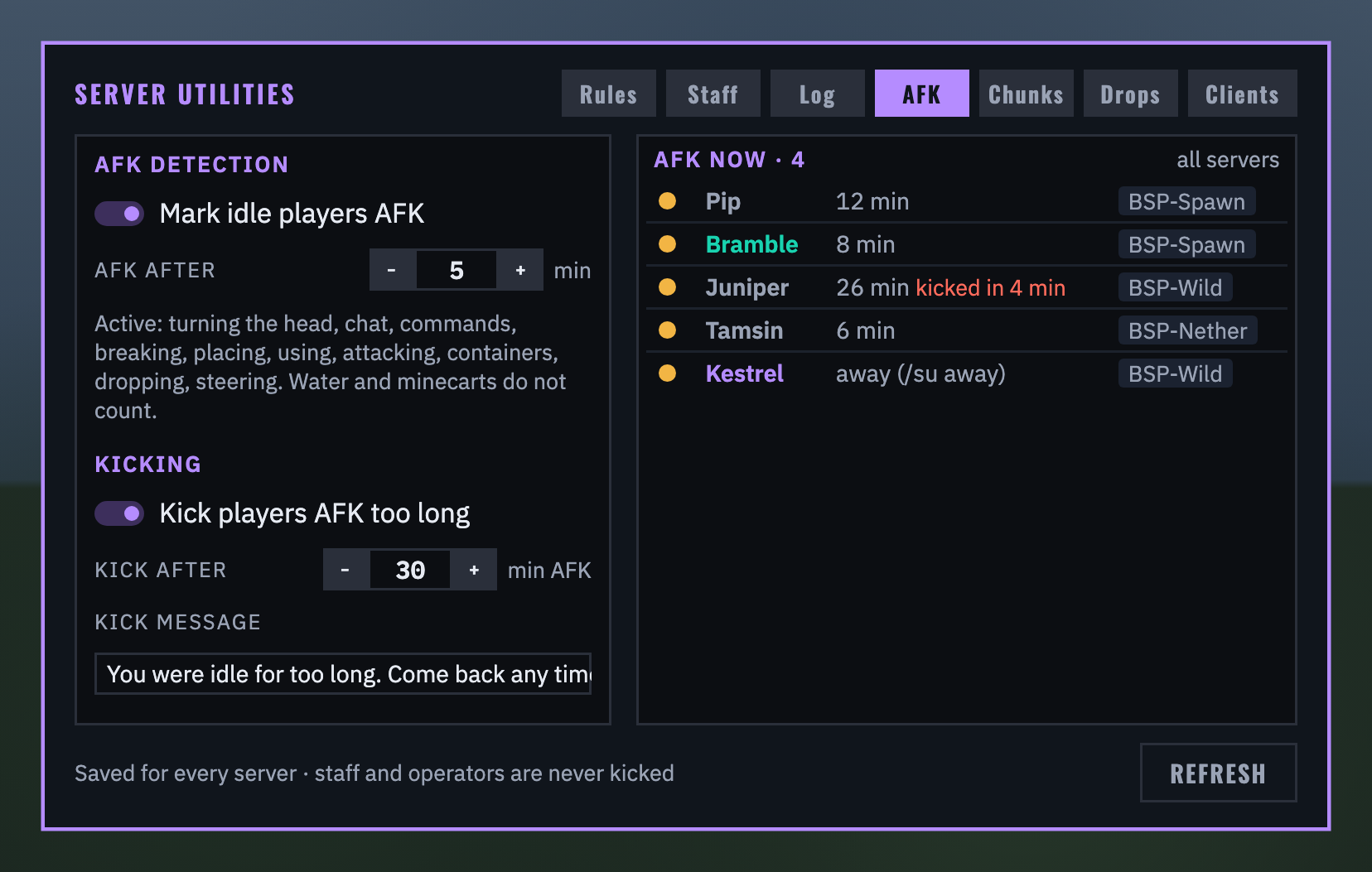 The AFK tab