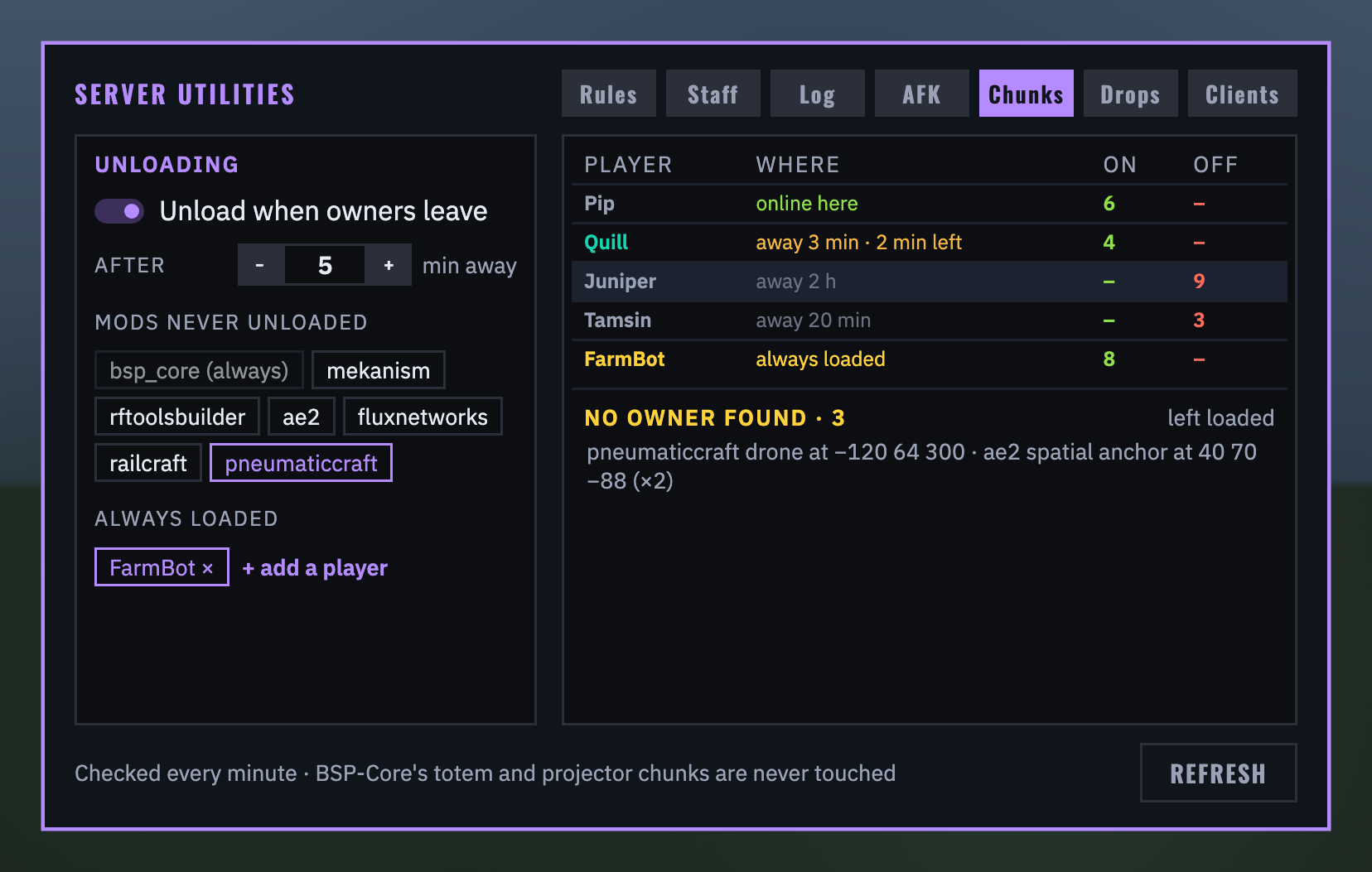 The CHUNKS tab