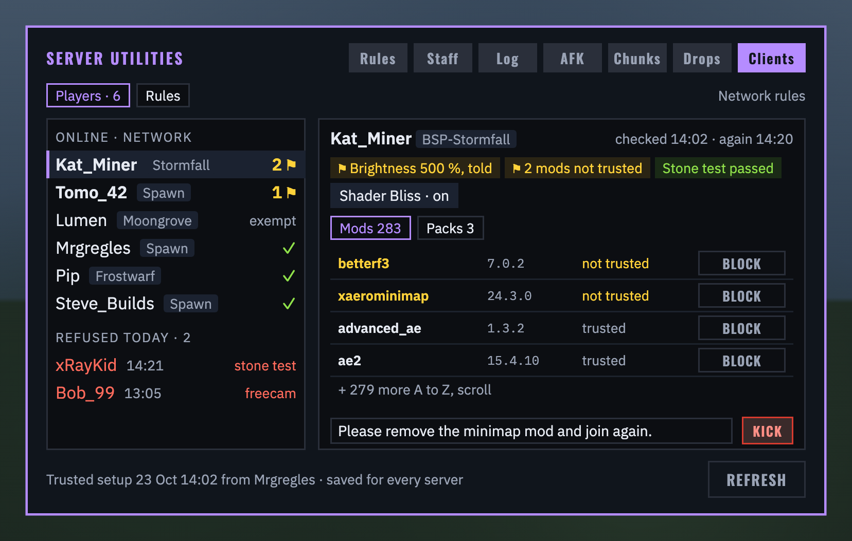 The CLIENTS tab