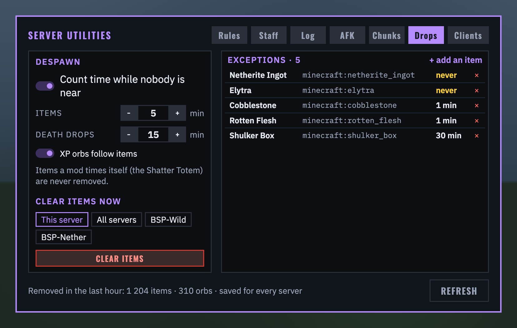 The DROPS tab