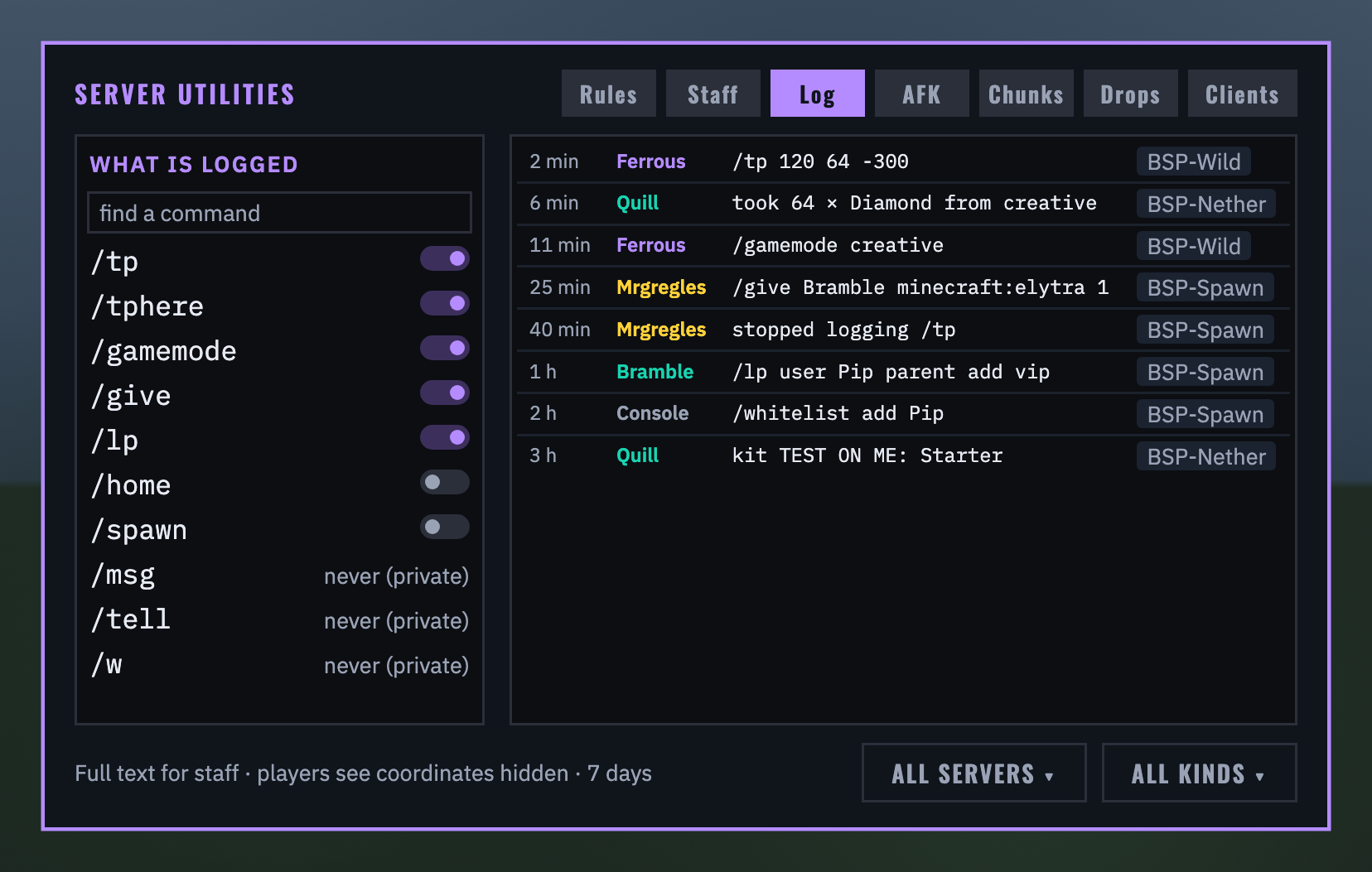 The LOG tab