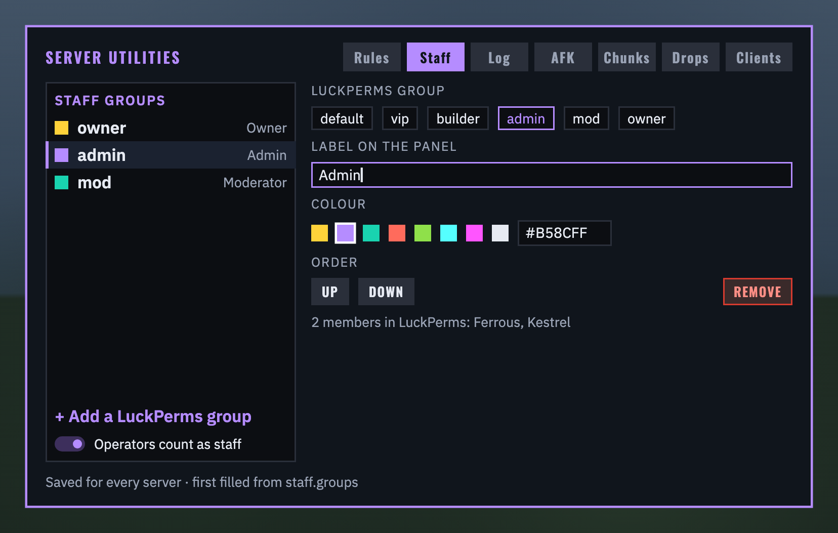 Editing a staff group