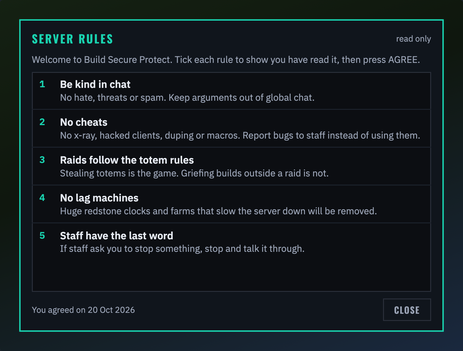 The rules, read only