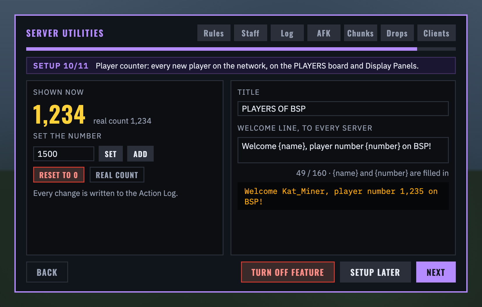 The guide's Player counter page