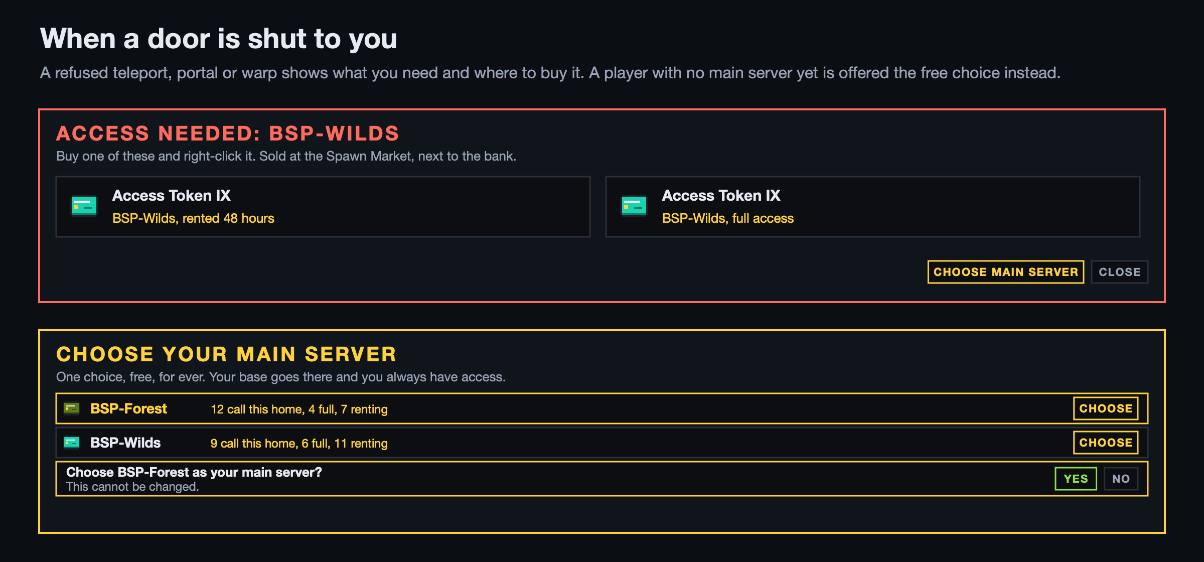 Access needed and choose