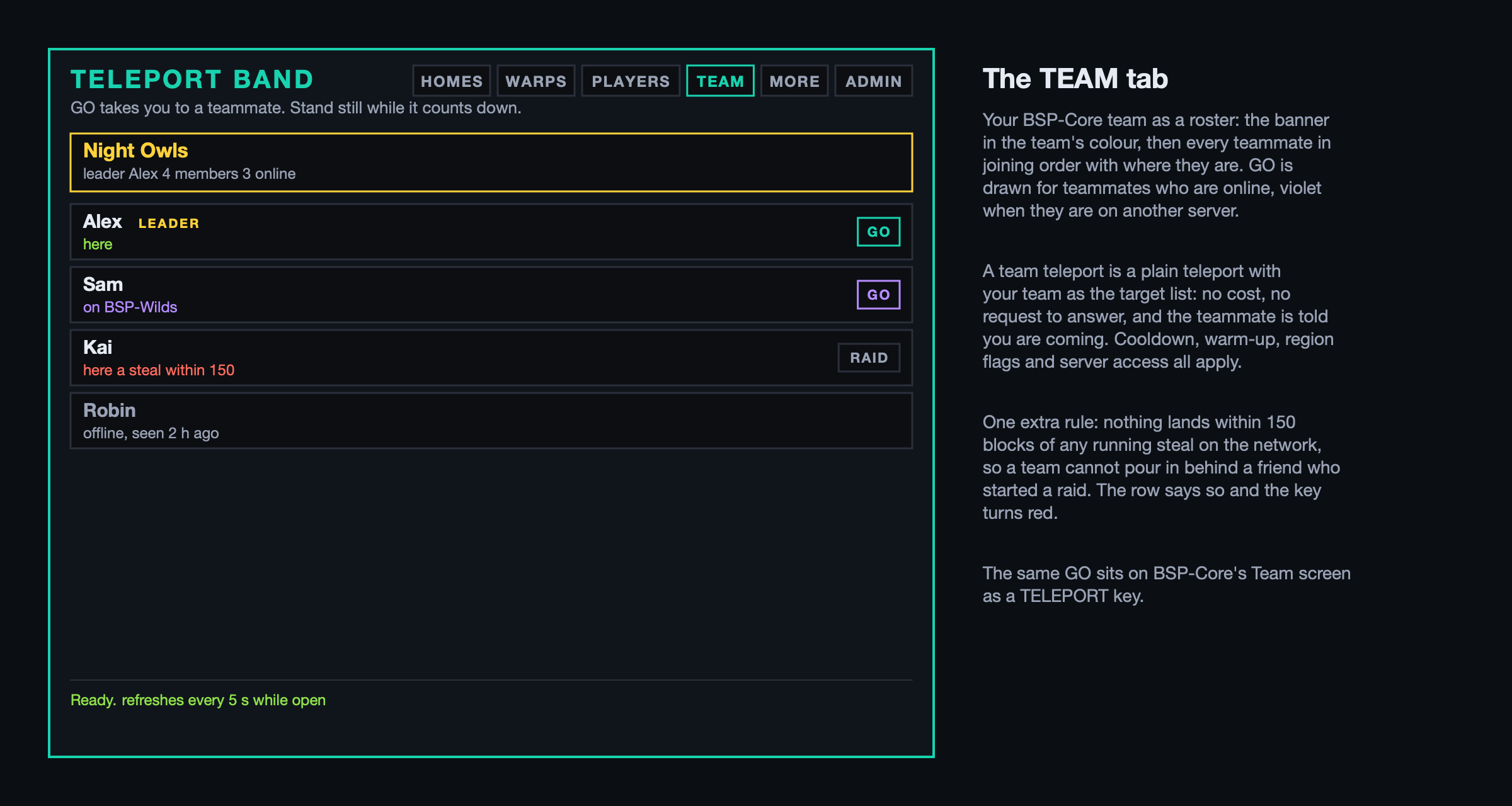 The TEAM tab