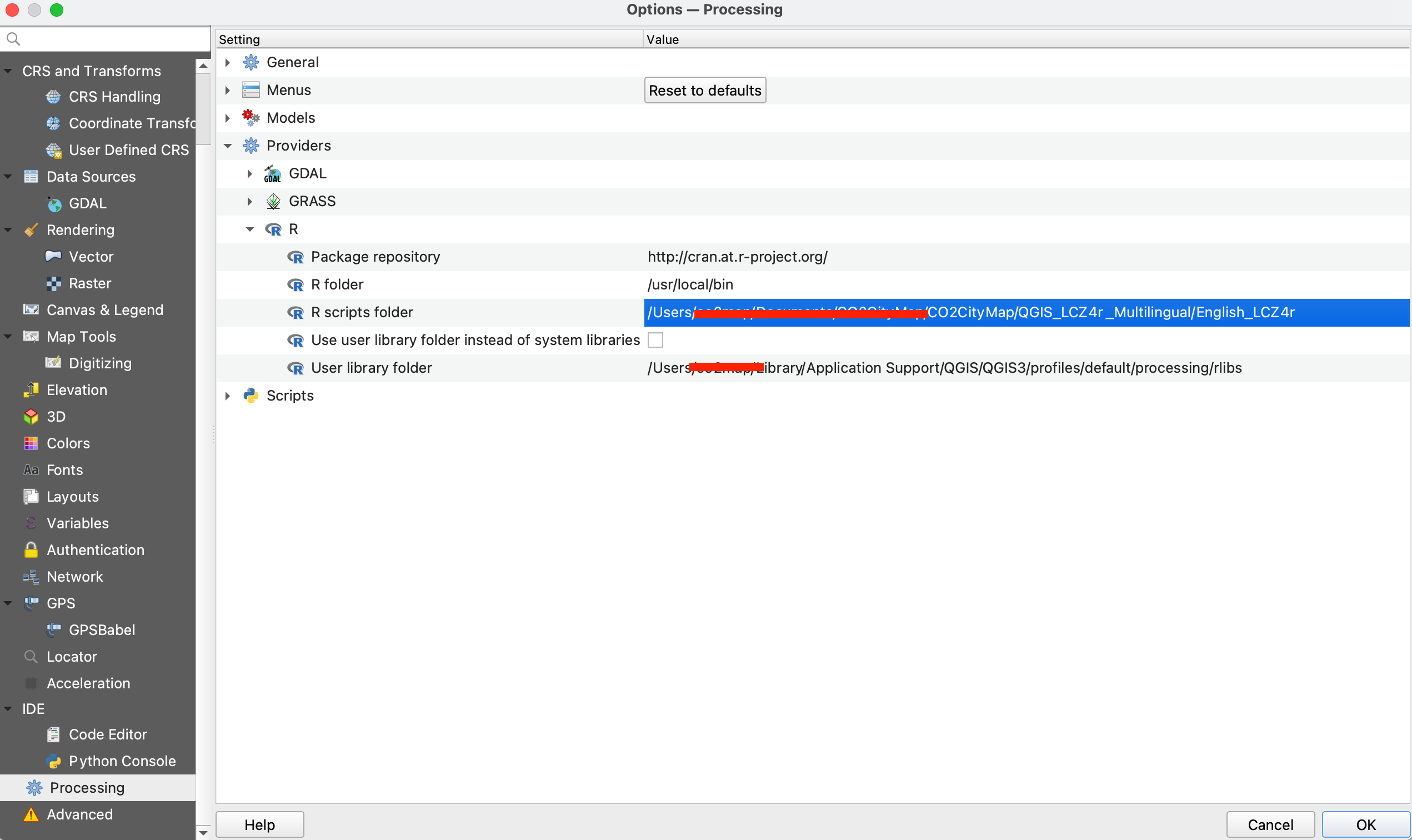 Configuring R scripts folder in QGIS Processing settings