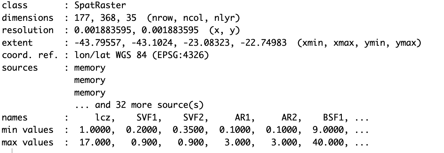 LCZ parameters raster stack for Rio de Janeiro