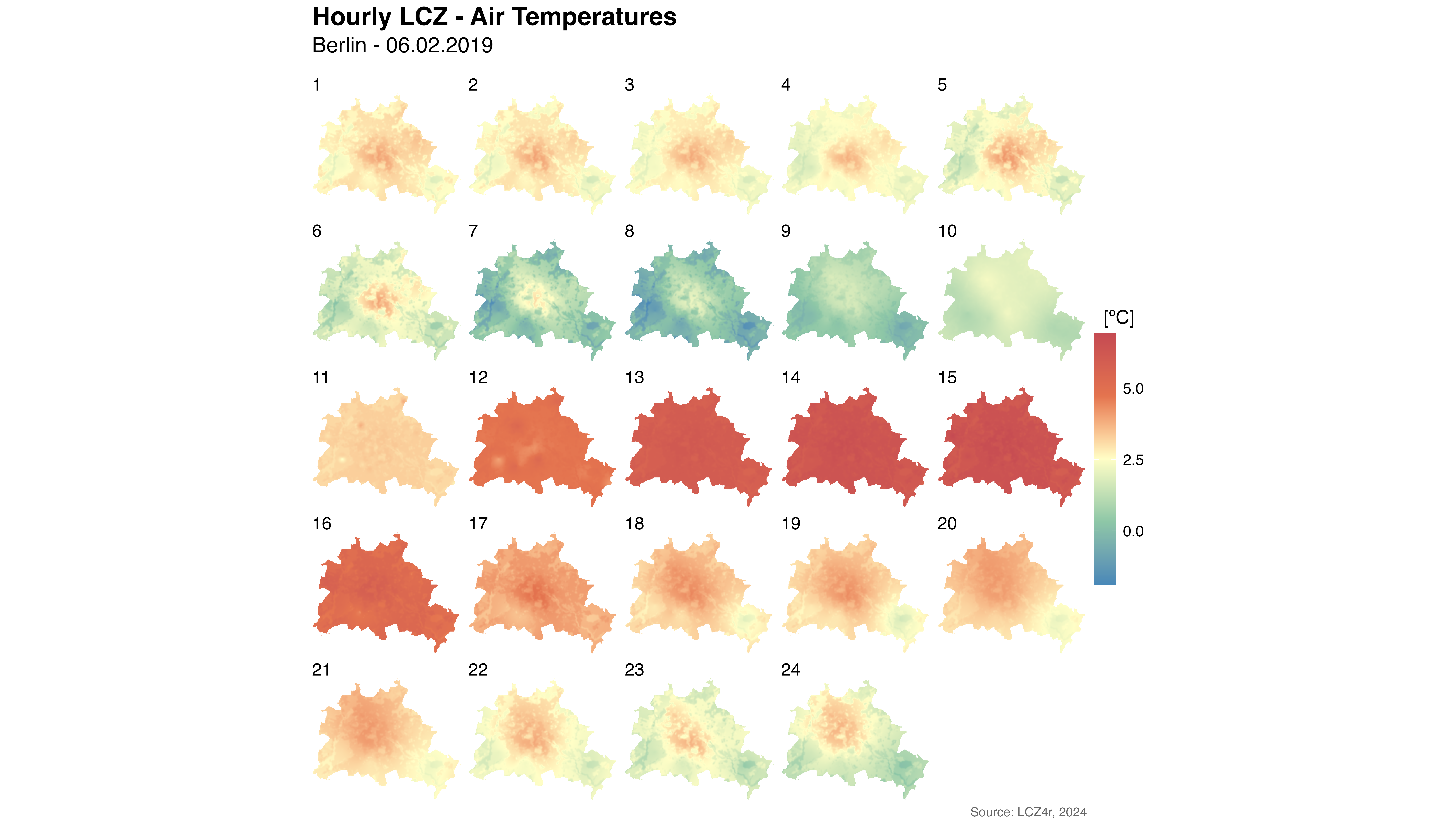 Hourly temperature interpolation sequence showing diurnal patterns