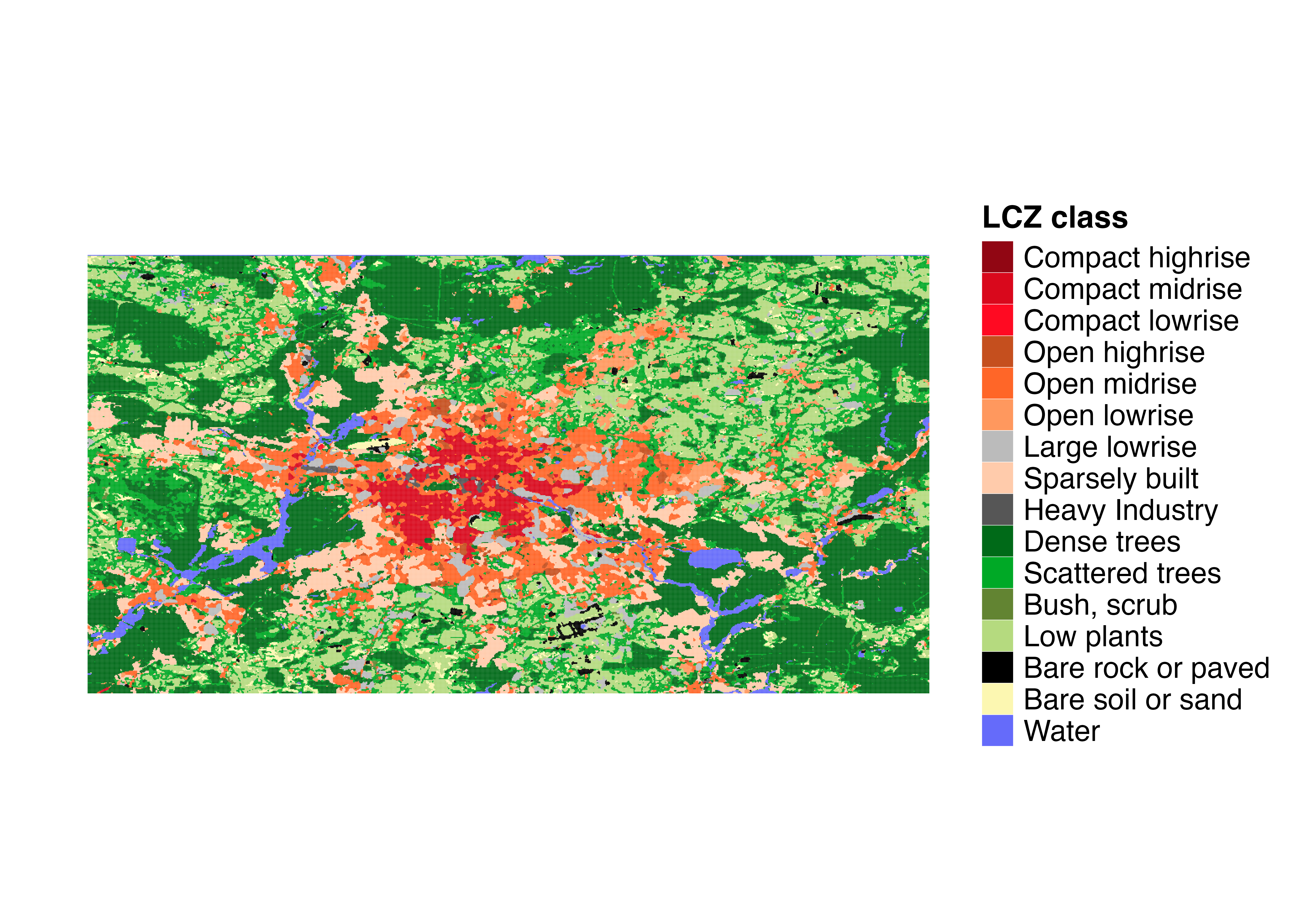 LCZ map of Berlin showing the spatial distribution of Local Climate Zones