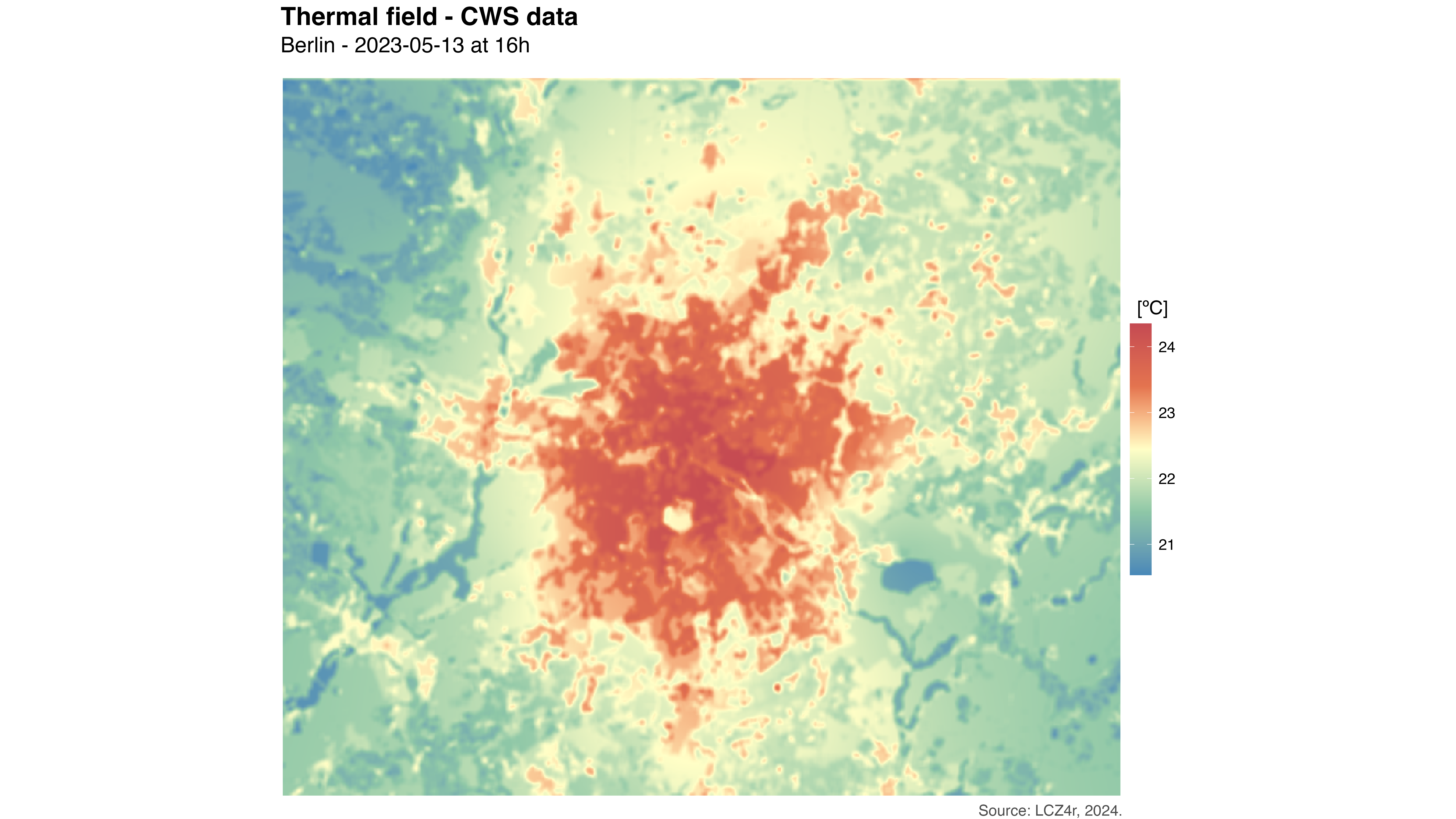 Spatial distribution of air temperature during peak UHI event