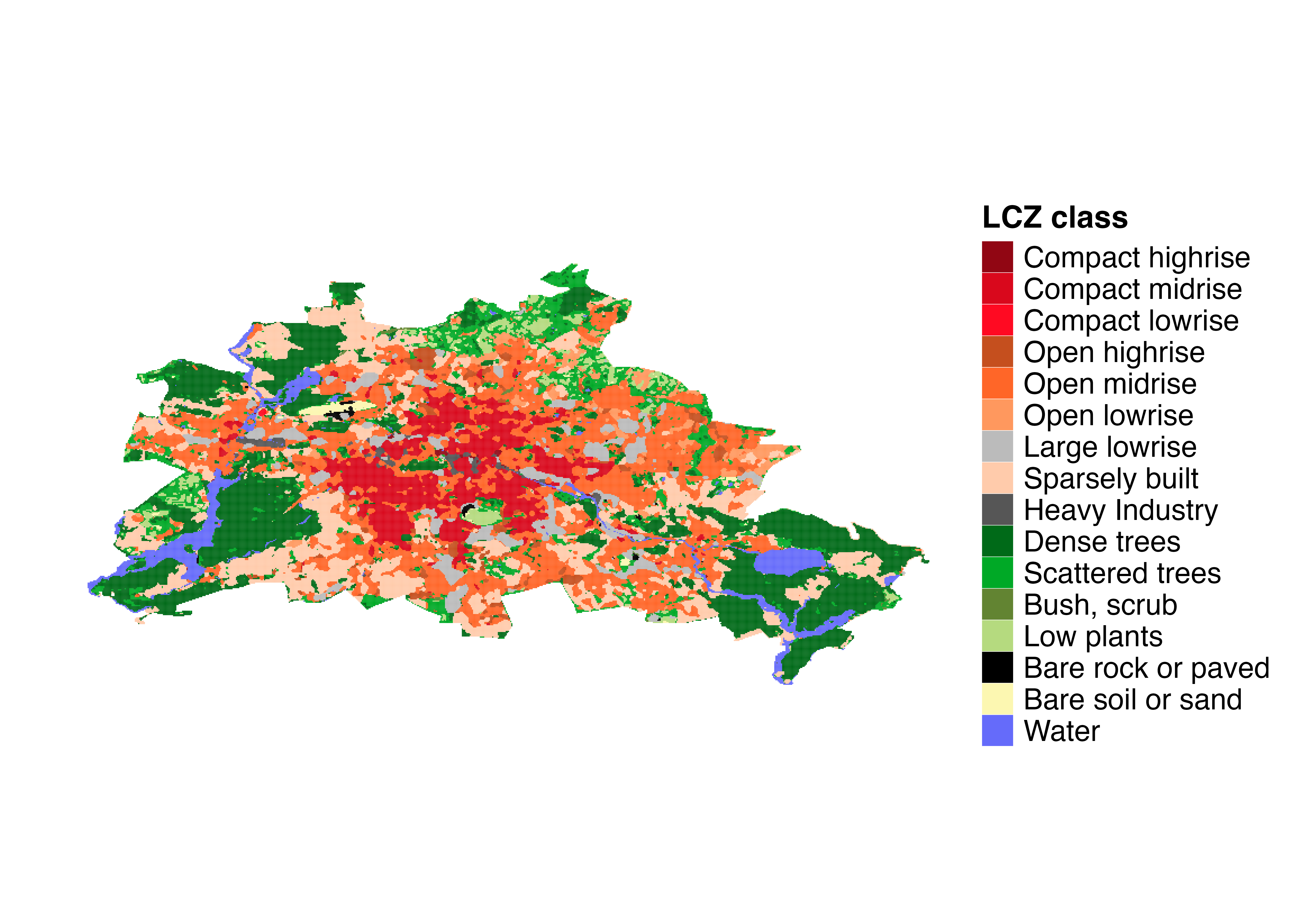LCZ map of Berlin showing the spatial distribution of Local Climate Zones