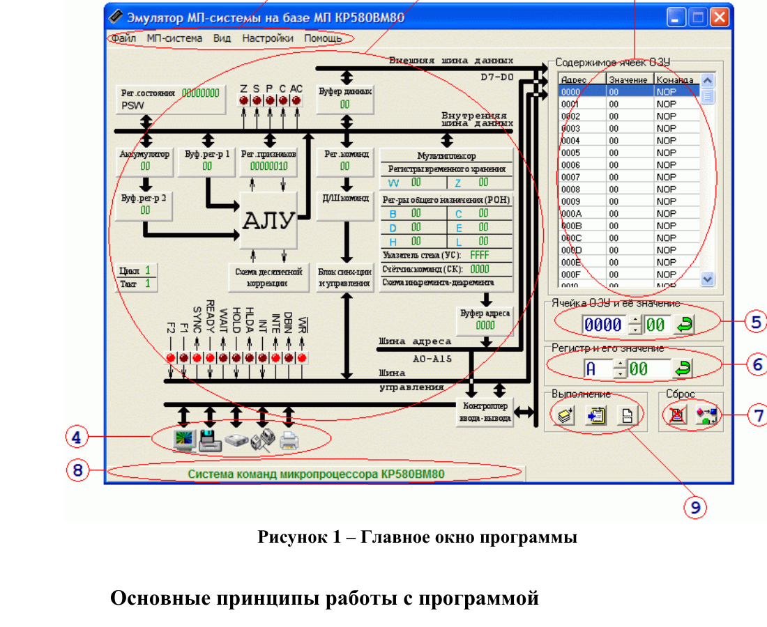 Главное окно эмулятора