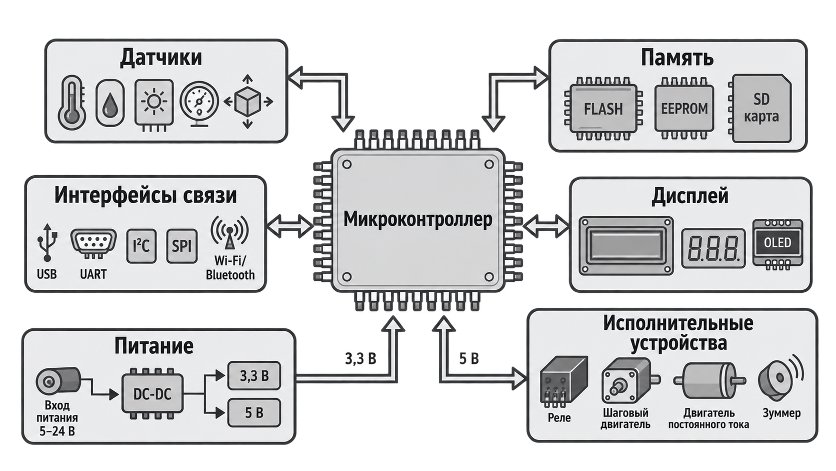 Состав элементной базы микропроцессорной системы