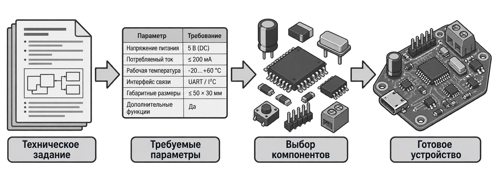 Переход от требований технического задания к готовому устройству