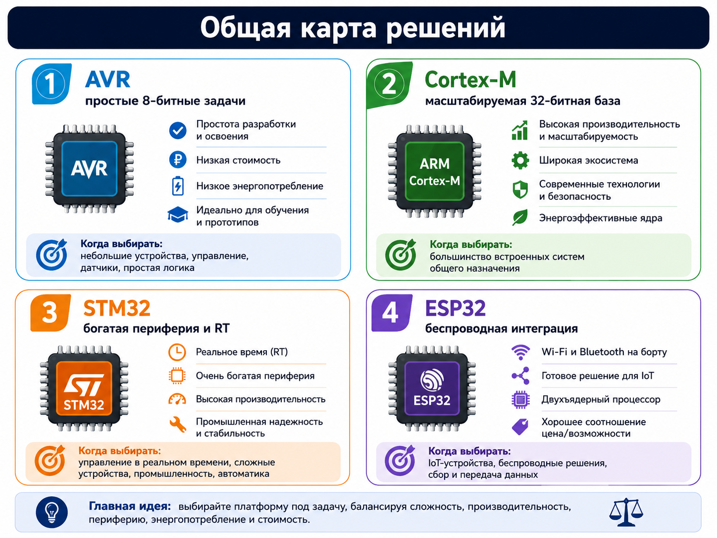 Общая карта AVR, Cortex-M, STM32 и ESP32