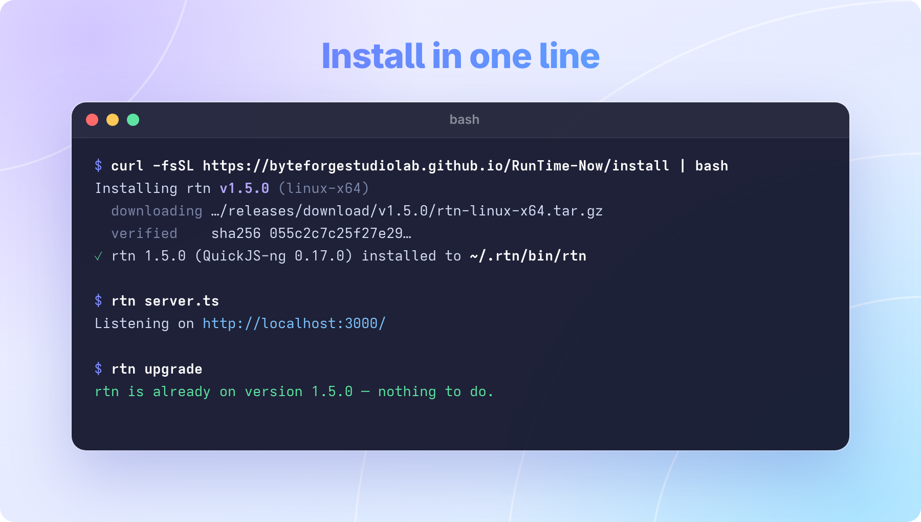 Install in one line