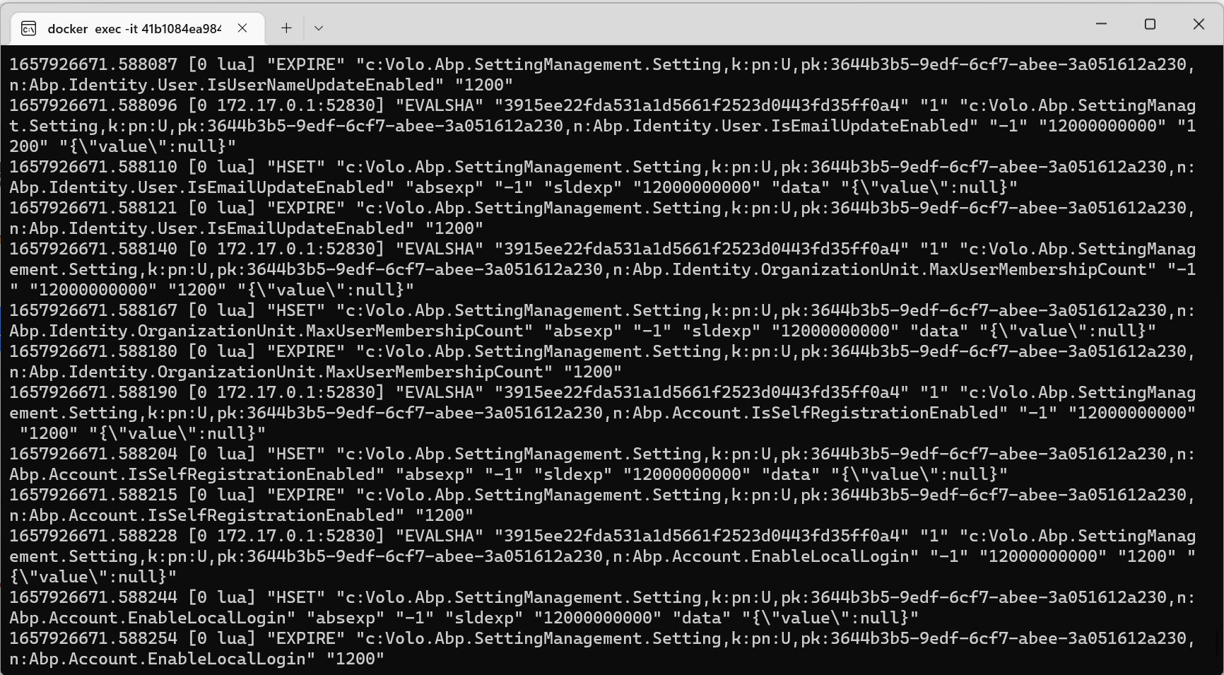 Screenshot of terminal window monitoring Redis activity
