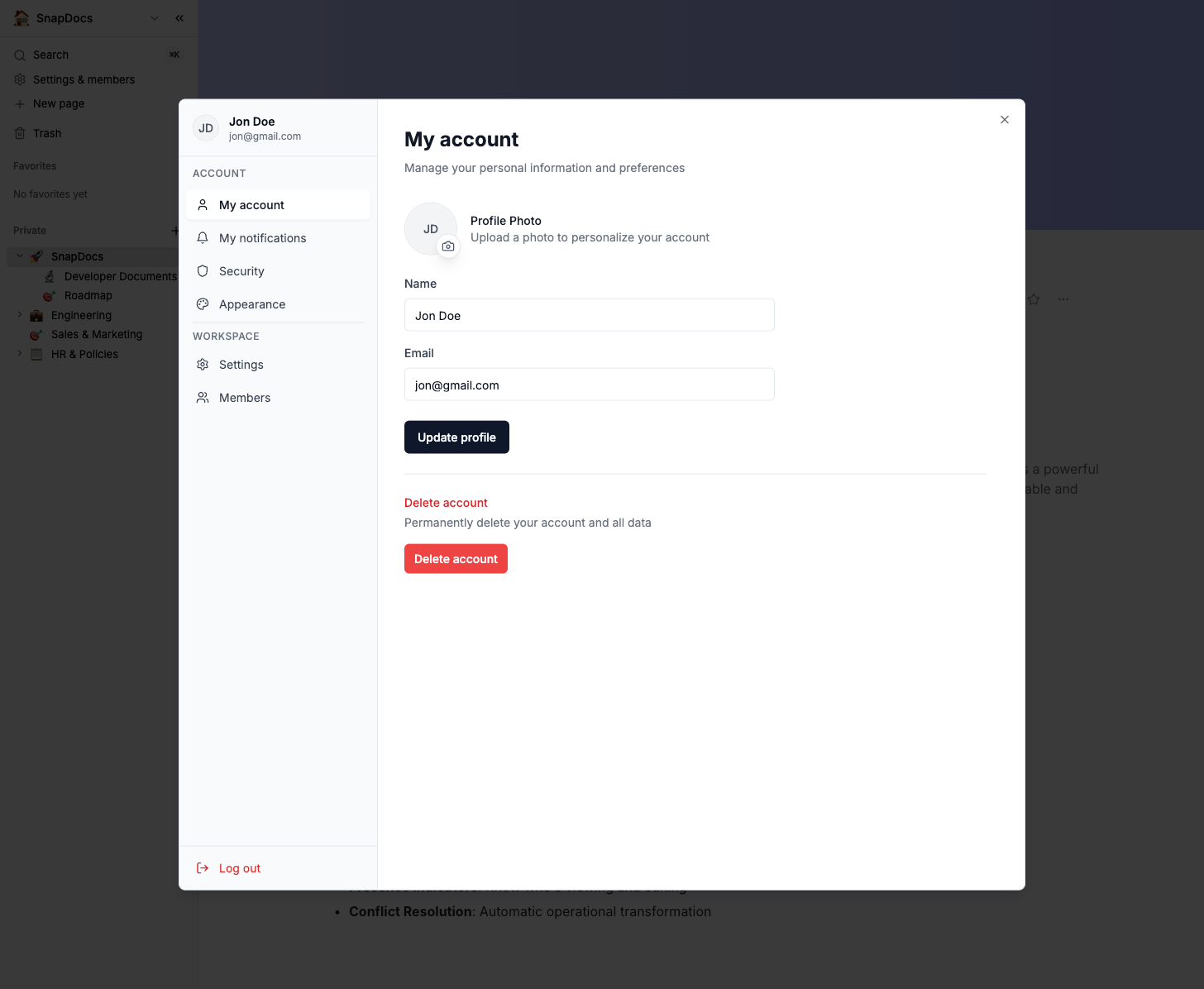 Settings Panel