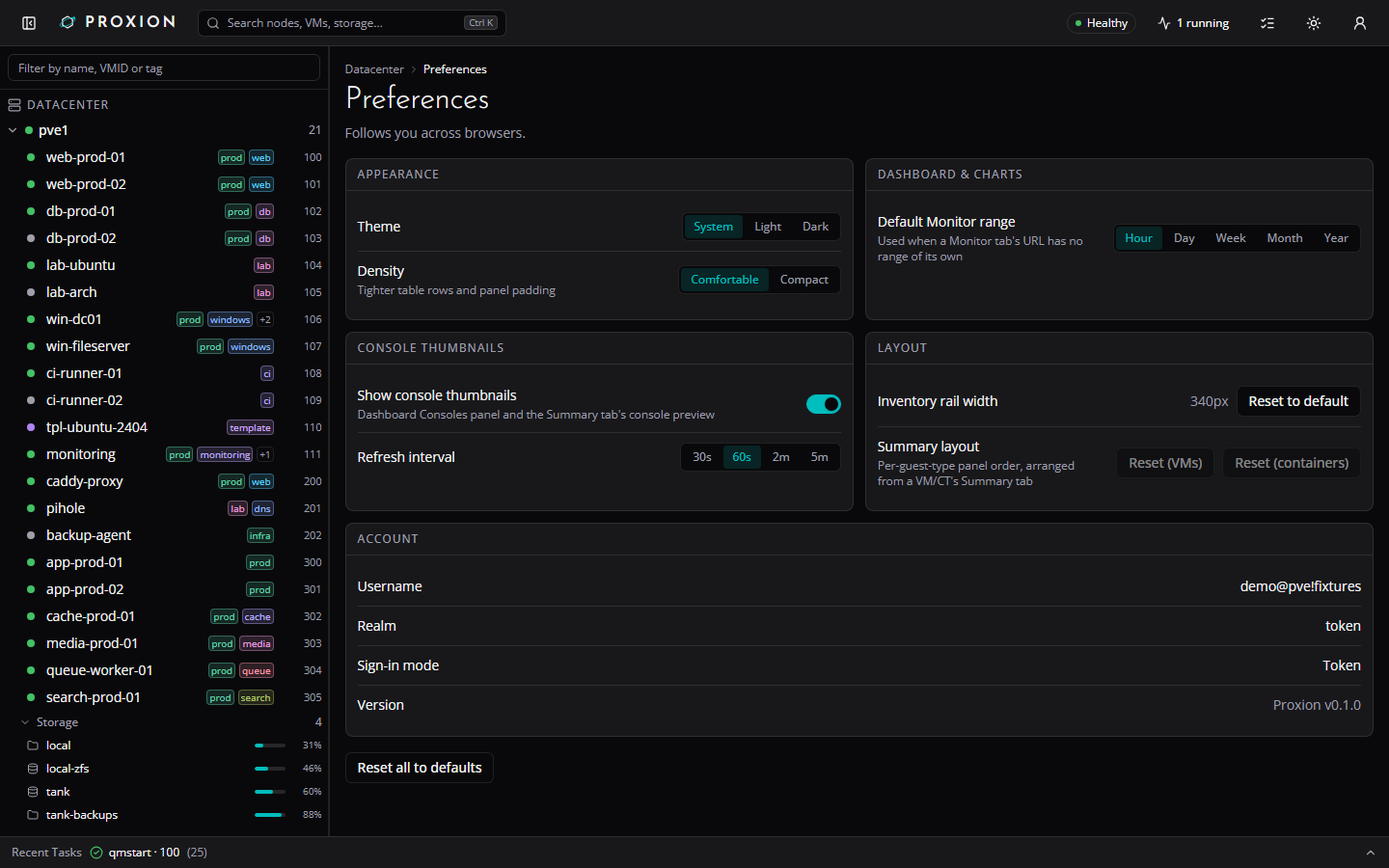 Preferences page