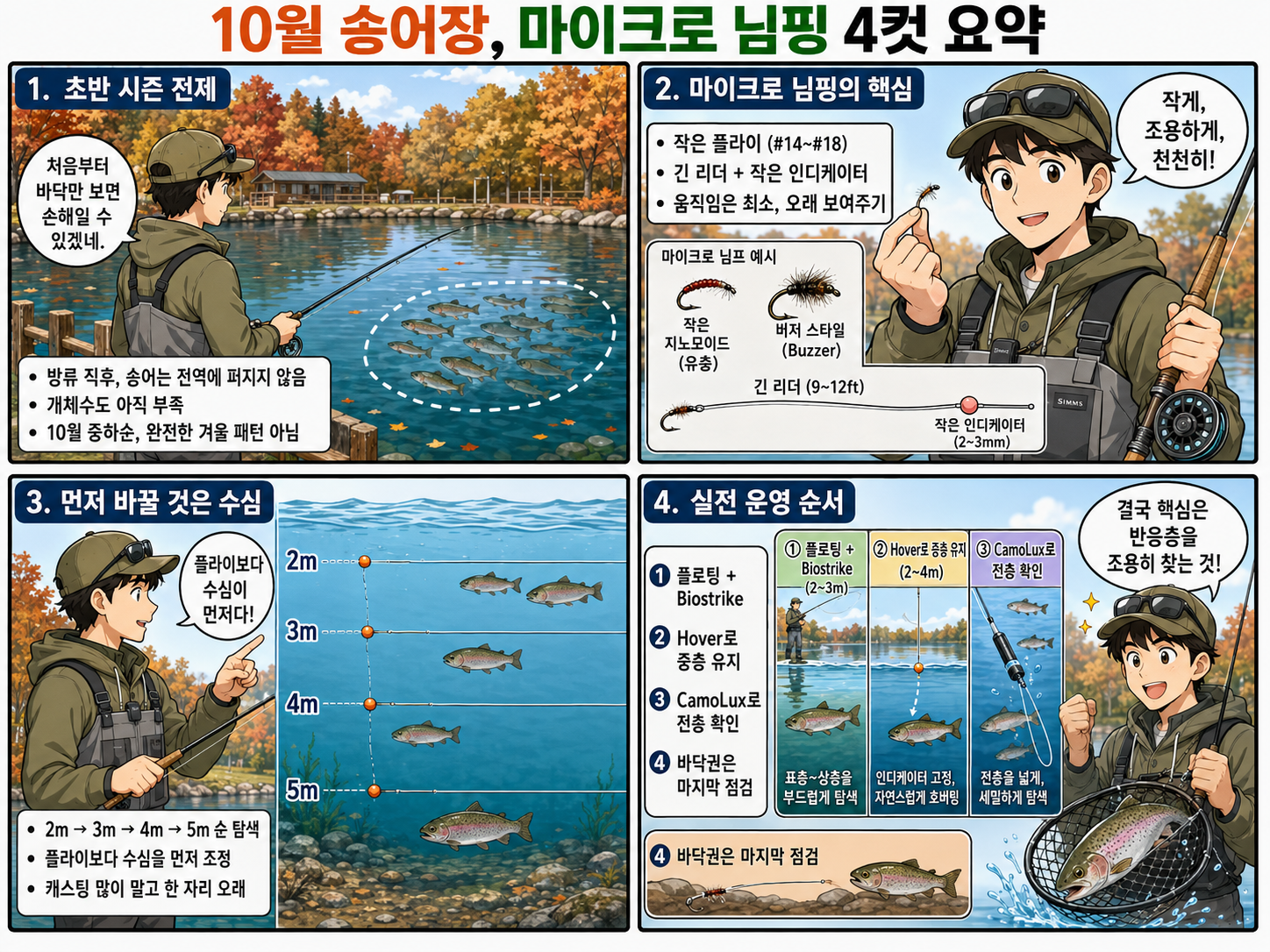 가을 송어 마이크로 님핑 가이드 인포그래픽 4컷