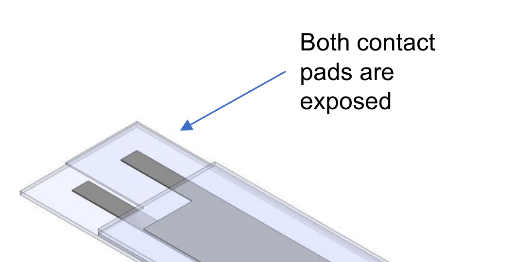 Schematic indicating that both contact pads remain exposed after the top Ecoflex coat