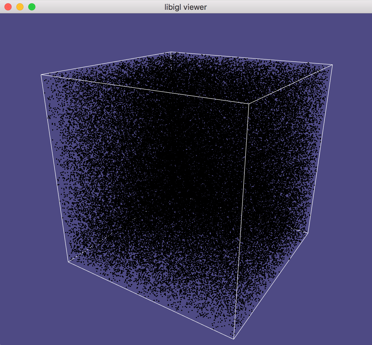 The AABB Tree around a point cloud starts with a single box. The next level has two boxes, roughly splitting the first box. This process continues recursively until there's only a single point in the box.
