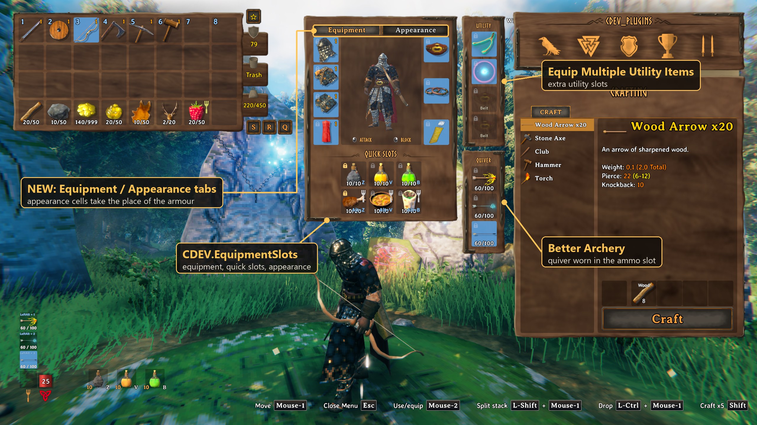 The panel with Better Archery and Equip Multiple Utility Items